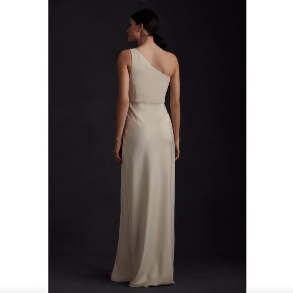 BHLDN (Anthropologie) "Dylan" One Shoulder Maxi Gown in Champagne Satin, size 12 - Picture 6 of 10